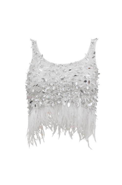 Flirty Plumes Top Off White