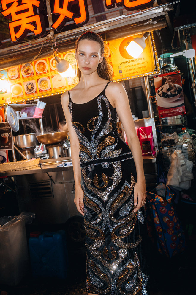 Long Dress Paisley Black