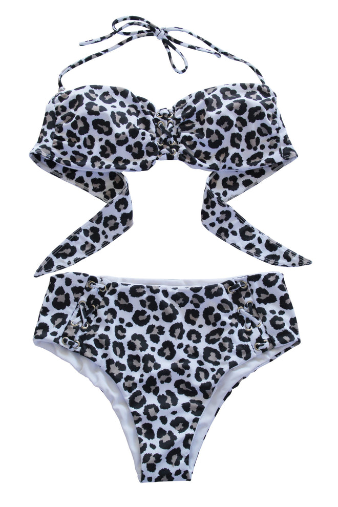Bikini Eyelet white animal print
