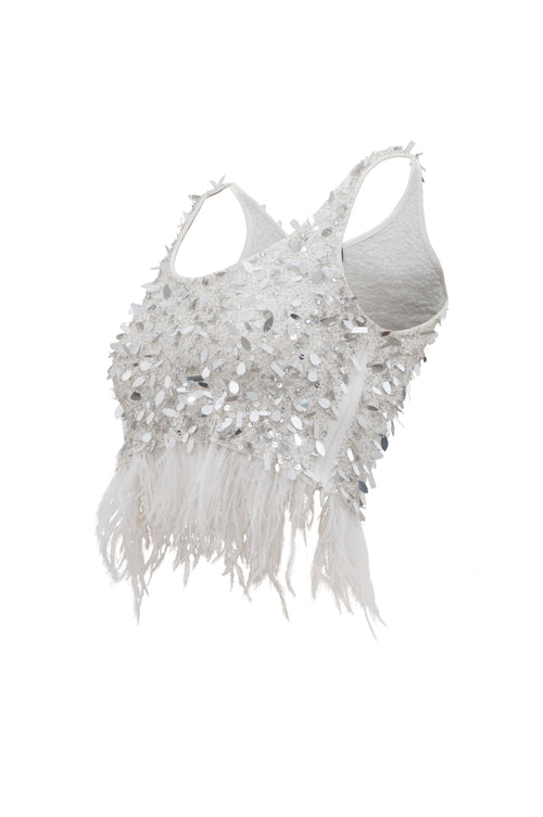 Flirty Plumes Top Off White