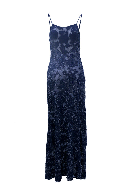 Long dress flowers midnight blue