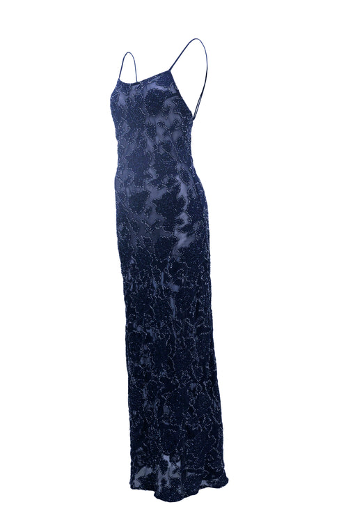 Long dress flowers midnight blue