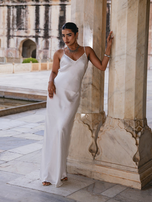 Diamante Slip Dress White